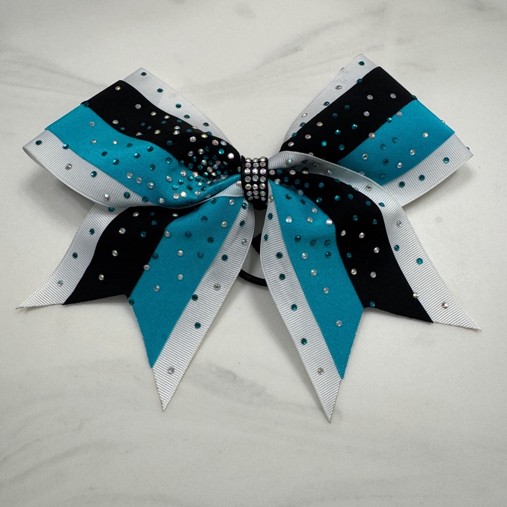 CEA Teal and Black Rhinestone Bow